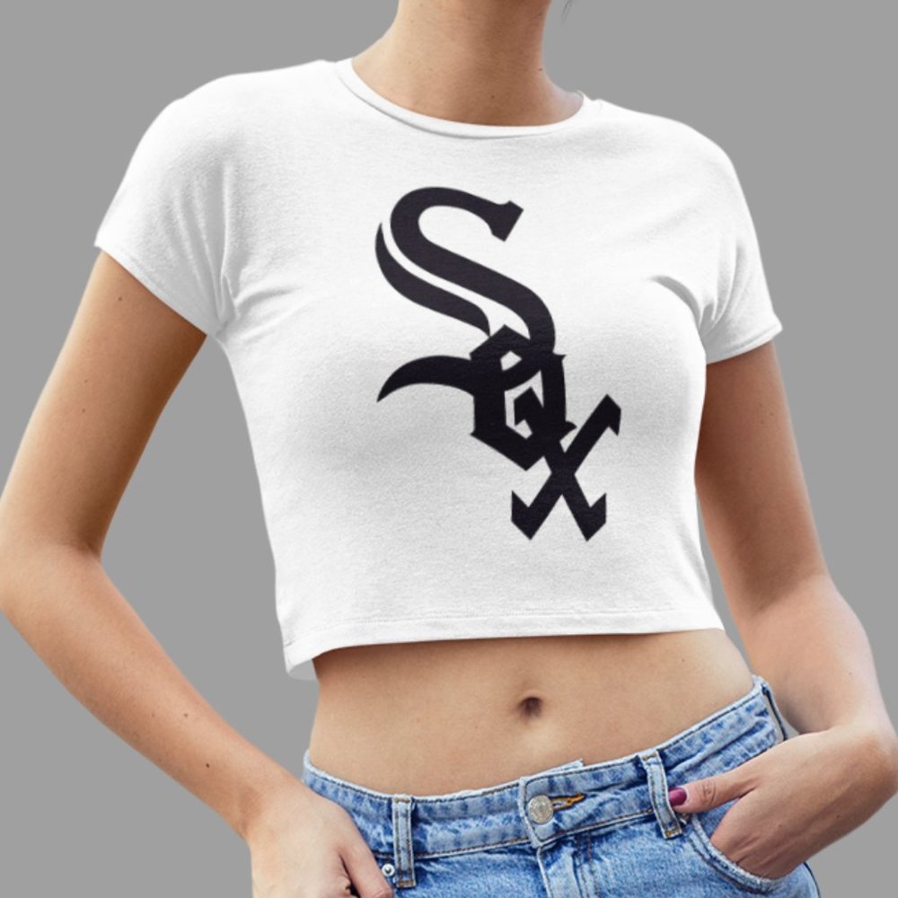 NEW Chicago White Sox Team Color Pop Form Fit Crop Top Shirt WHITE